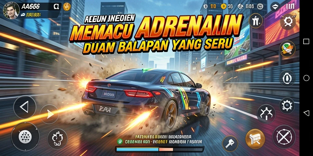 Tampilan gameplay balapan cepat dalam AA666 yang mendebarkan.