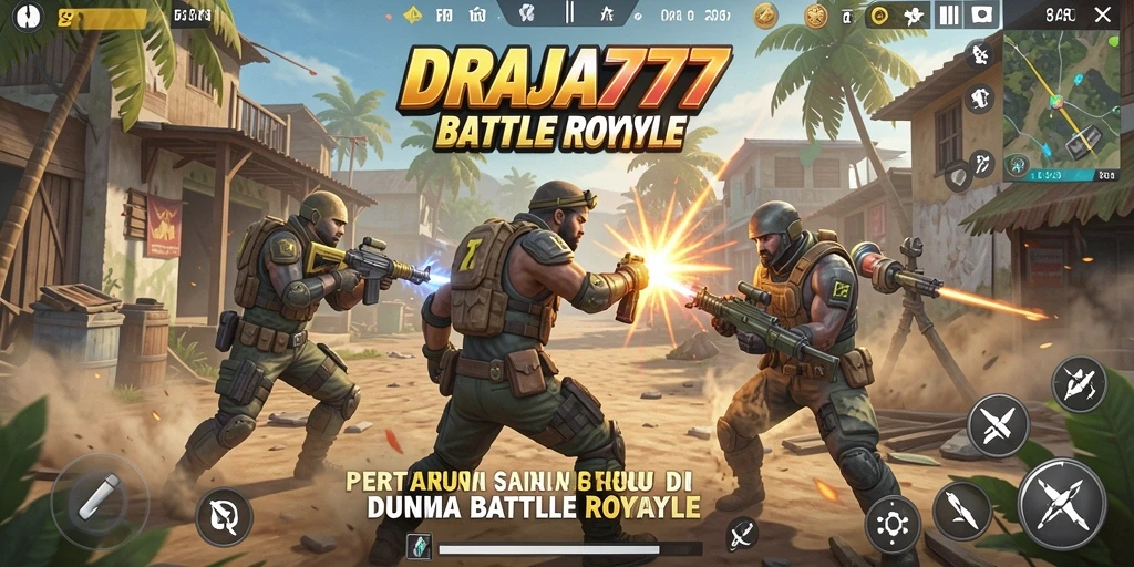 Tangkapan layar DRAJA777 menampilkan aksi intens dalam pertempuran Battle Royale.