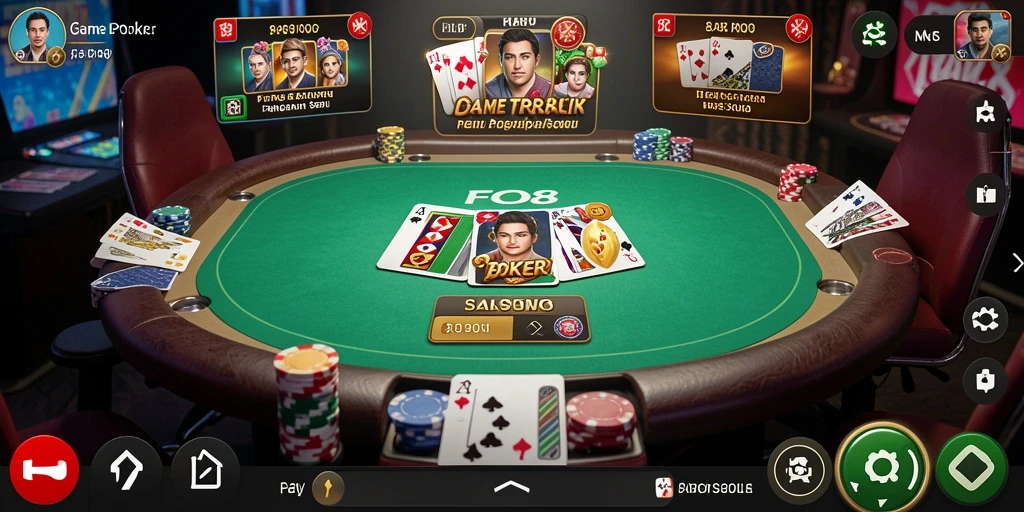 Tampilan menarik dari gameplay poker dalam FO8 yang seru.