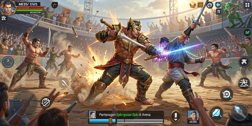 Tangkapan layar gameplay ME355 yang menunjukkan pertarungan epik.