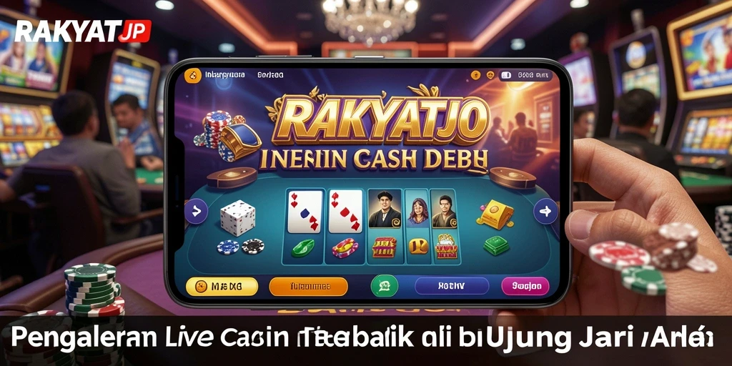 Screenshot gameplay RAKYATJP menampilkan dealer profesional dan suasana kasino yang hidup.