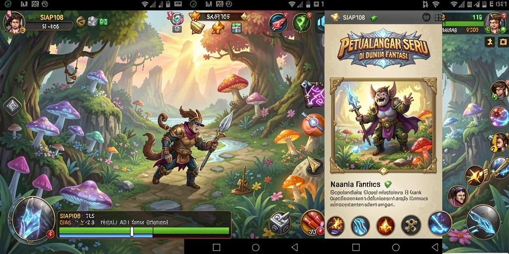 Screenshot gameplay SIAP108 menampilkan karakter menjelajah dunia fantasi yang penuh tantangan.