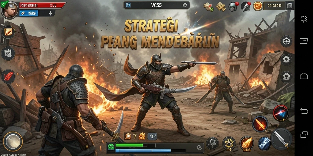 Tampilan screenshot VC55 menampilkan pertempuran strategi yang intens dan mendebarkan.
